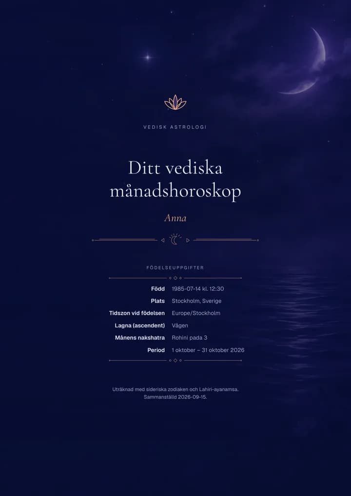 Omslaget till vediskt månadshoroskop